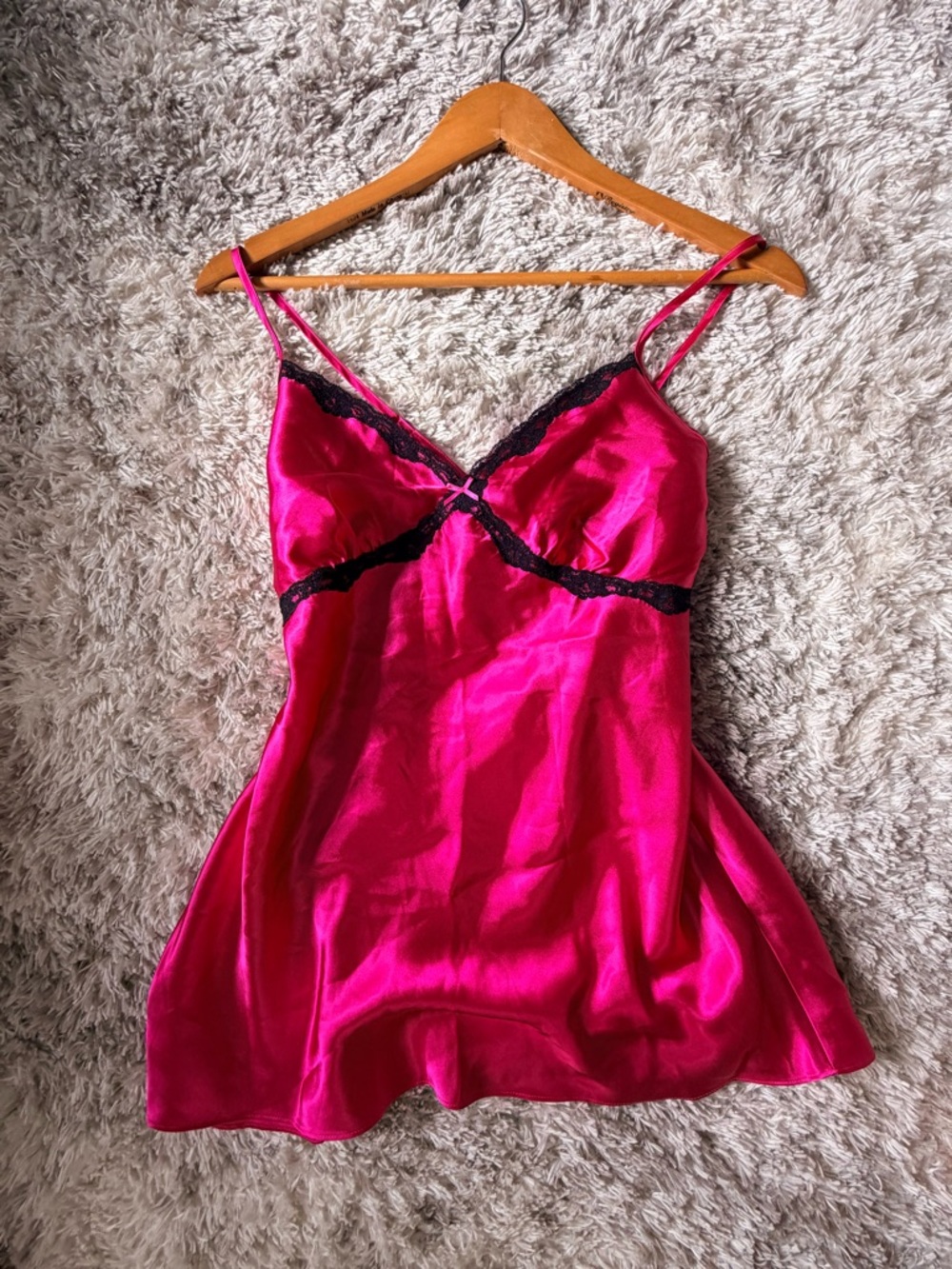 Ardell Hot Pink Satin Chemise with Black Lace Trim